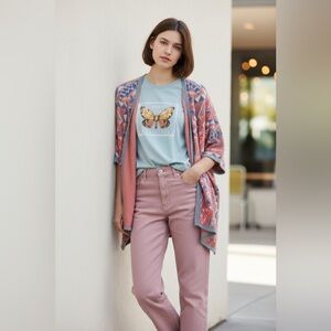 Lucky Brand Blue and Mauve Red Cotton Cardigan Like New Size Small